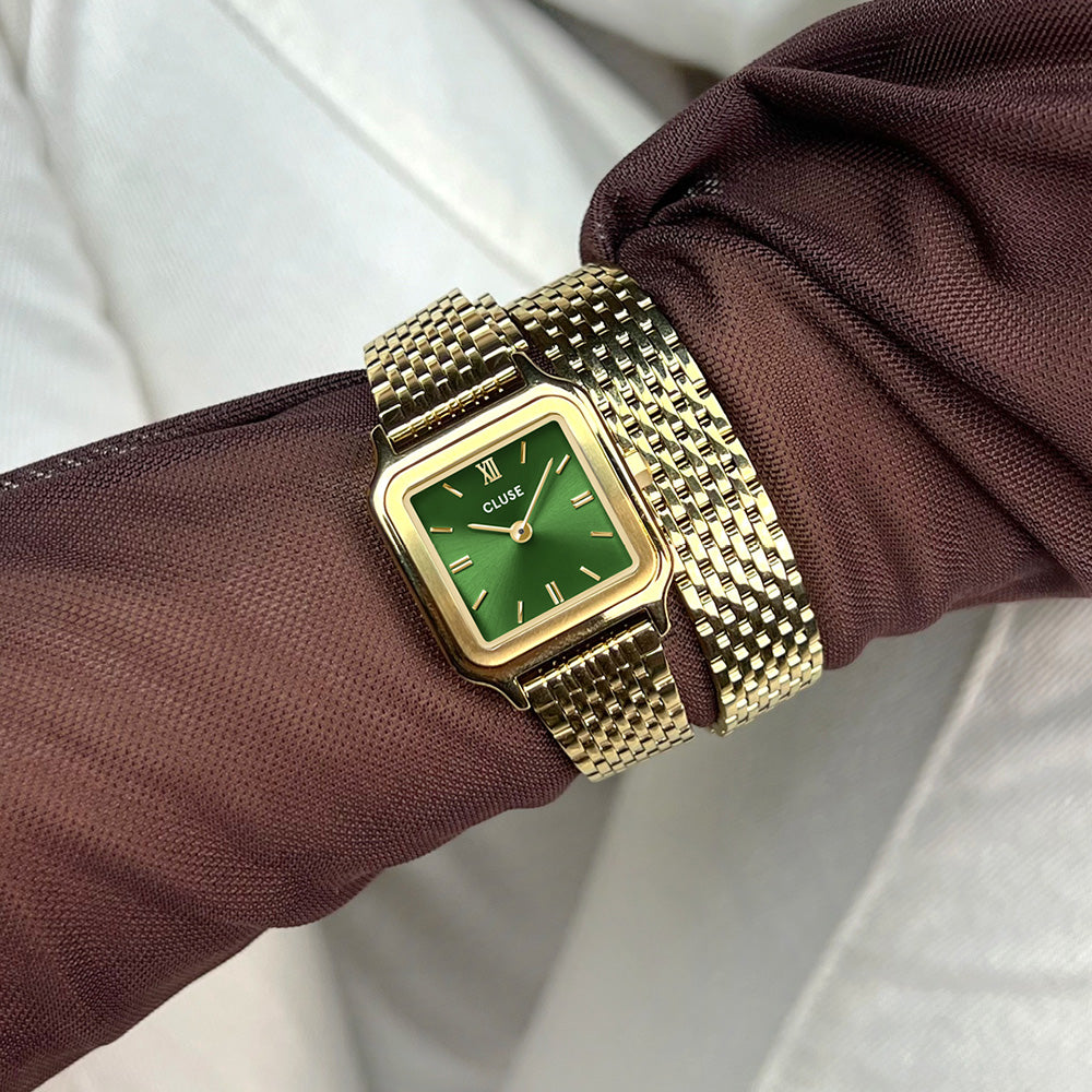 CLUSE Gracieuse Petite Watch Double Steel Forest Green Gold Colour