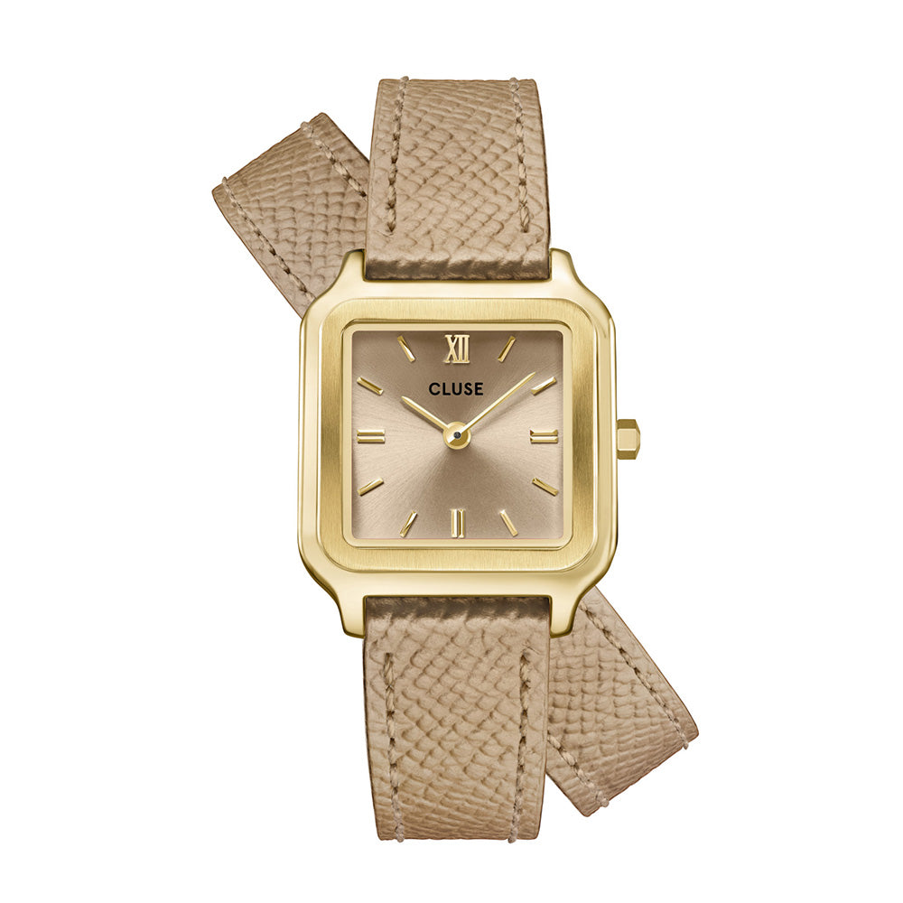 CLUSE Gracieuse Petite Watch Double Leather Rugby Tan Gold Colour