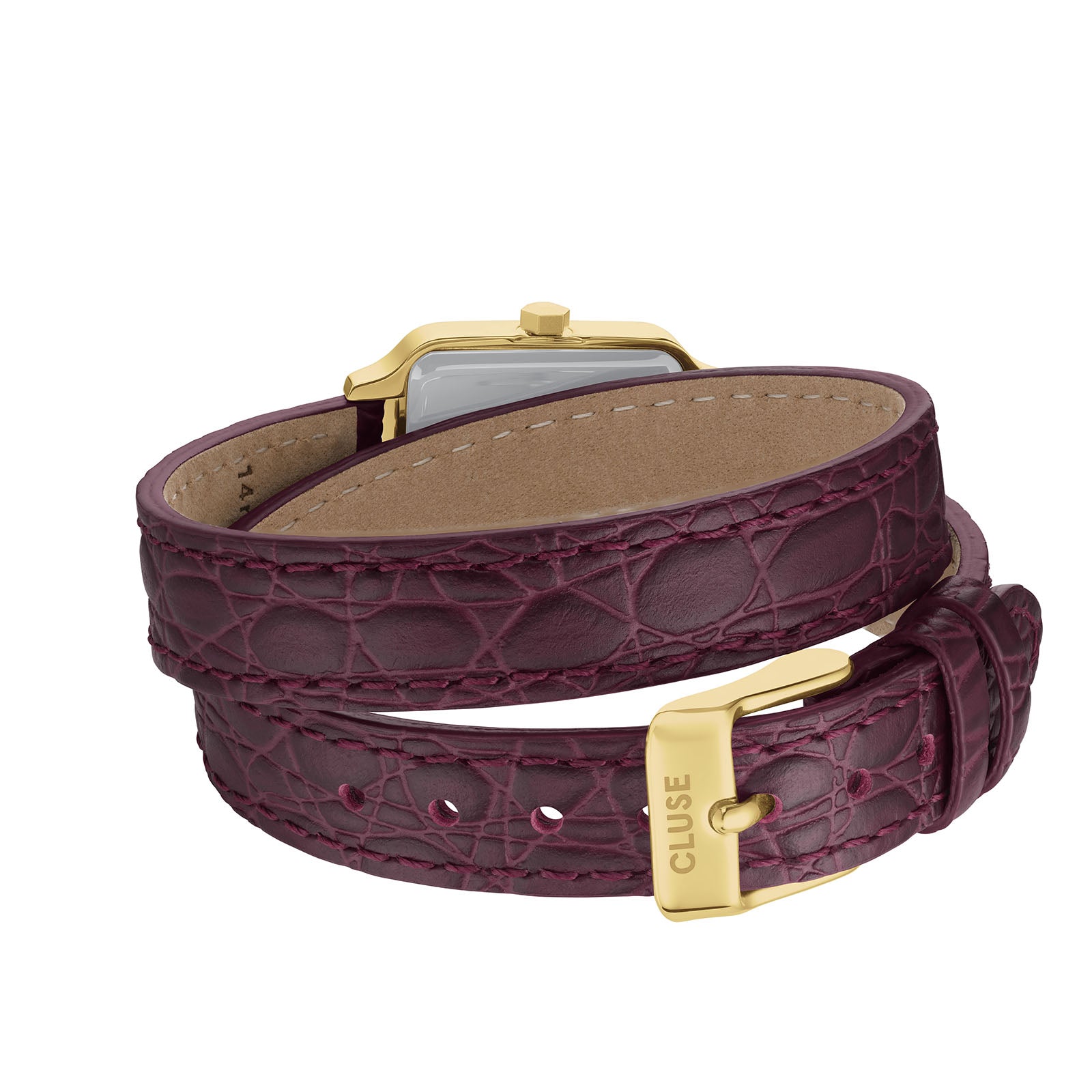 CLUSE Gracieuse Petite Watch Crocodile Leather Wine Gold Colour