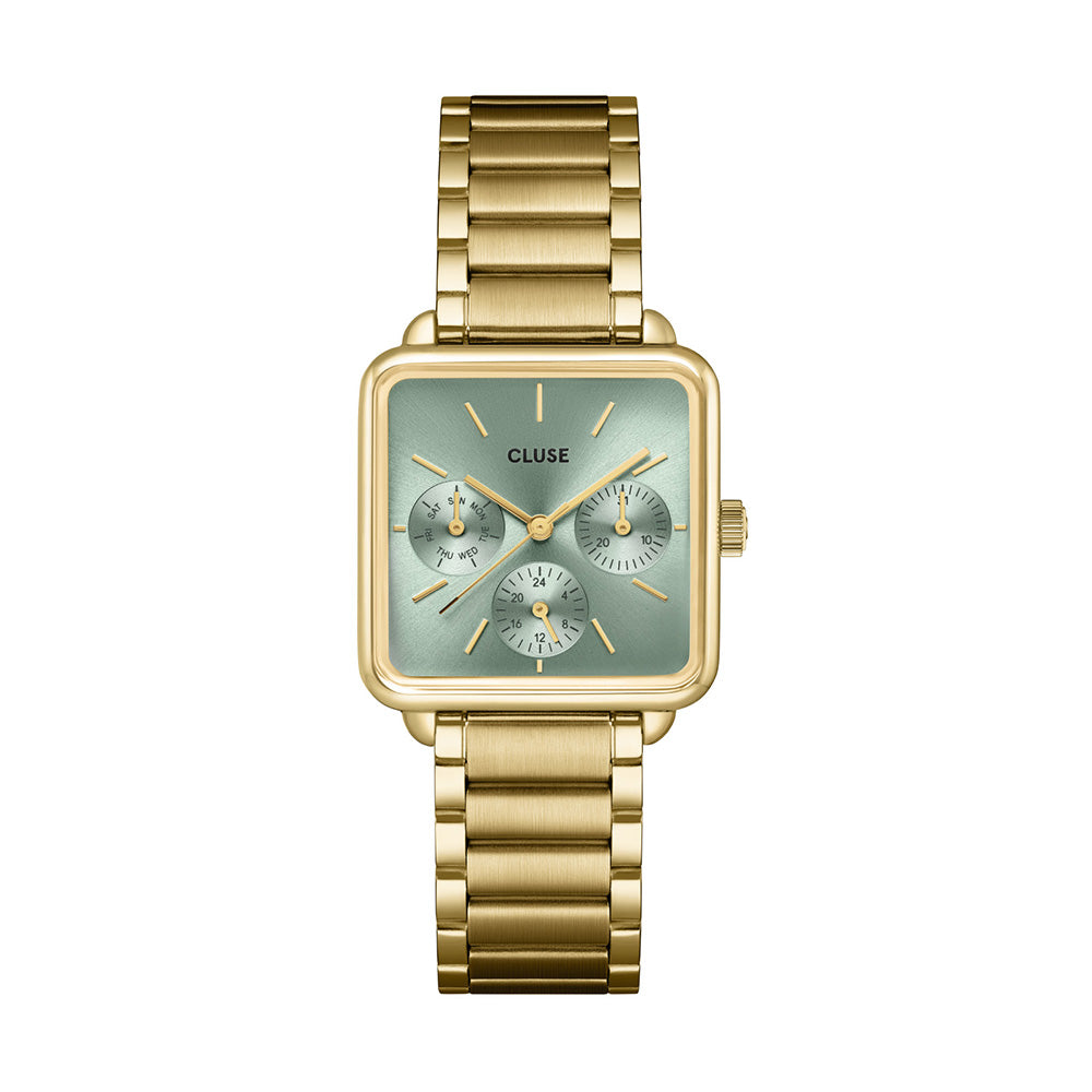 CLUSE La Tétragone Multifunction Watch Steel Sage Green Gold Colour
