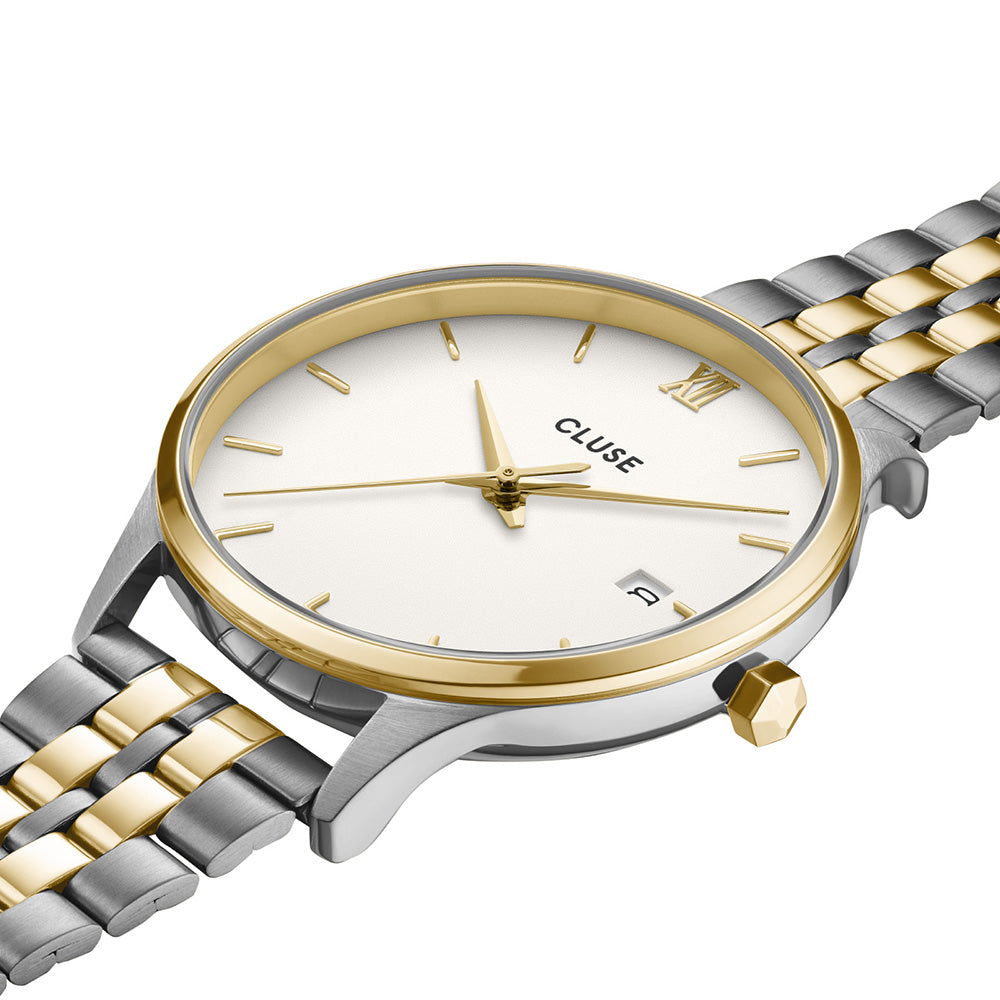 CLUSE Minuit Date Watch Steel Coconut Milk Bicolor