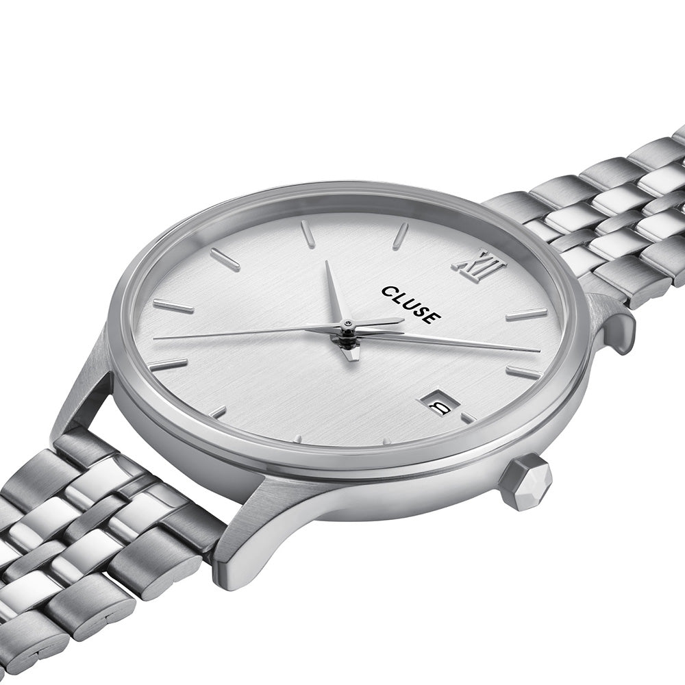 CLUSE Minuit Date Watch Steel Full Silver Colour