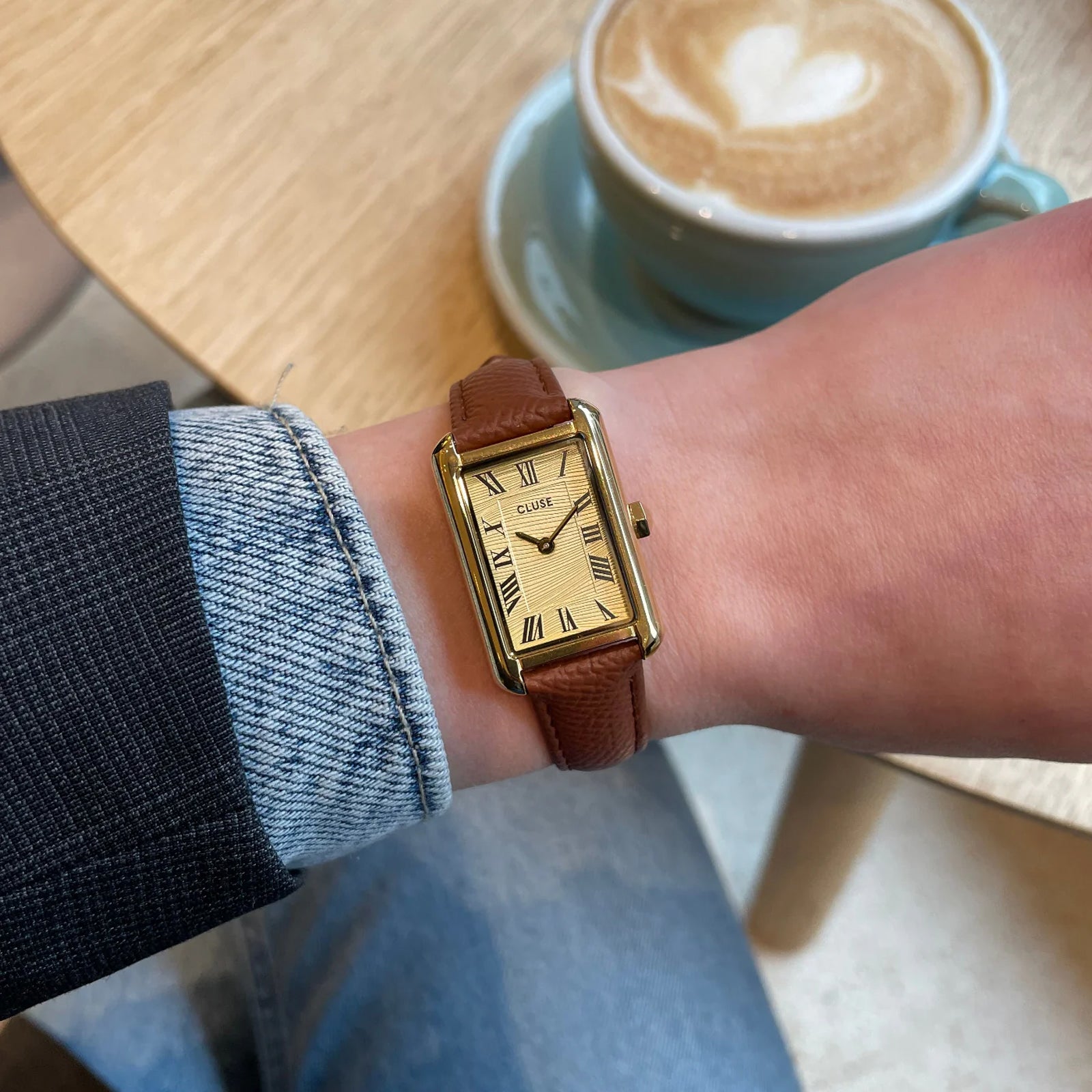 CLUSE Belisenna Watch Leather, Nutshell, Sand Textured, Gold Colour