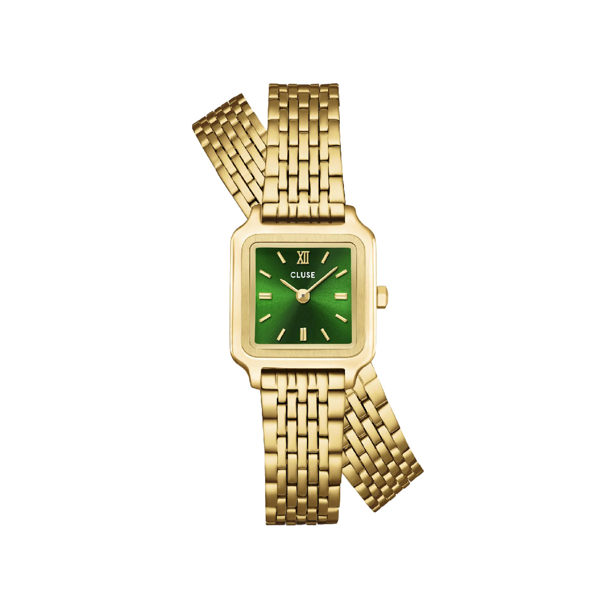 CLUSE Gracieuse Mini Watch Double Steel Forest Green Gold Colour