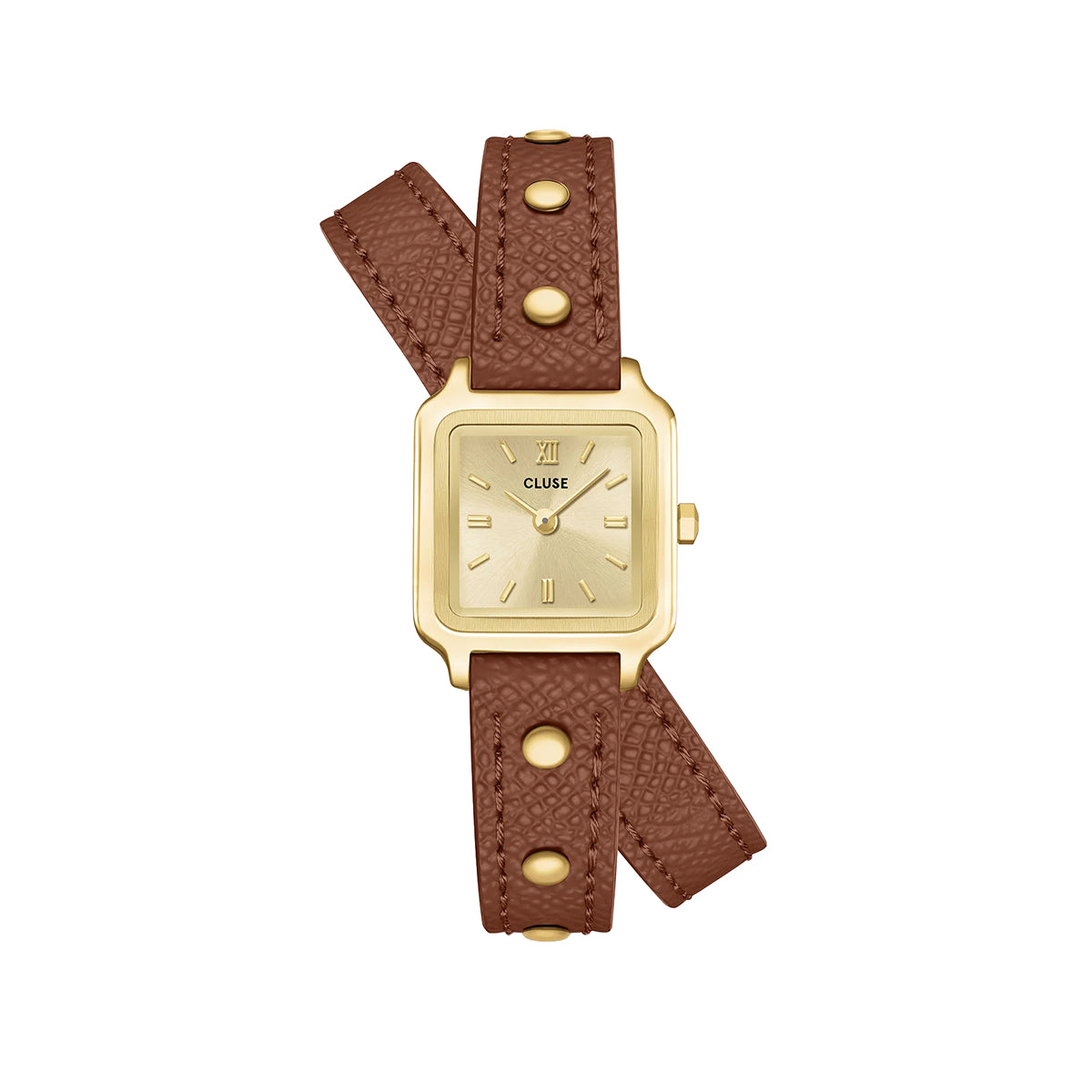 Cluse Mini Watch Double Leather Nutshell, Studs, Gold Colour