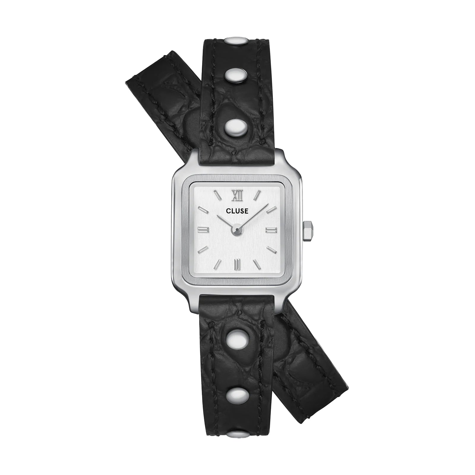 CLuse Gracieuse Mini Watch Double Leather Black, Studs, Silver Colour