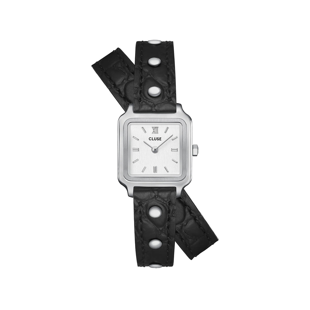 CLuse Gracieuse Mini Watch Double Leather Black, Studs, Silver Colour