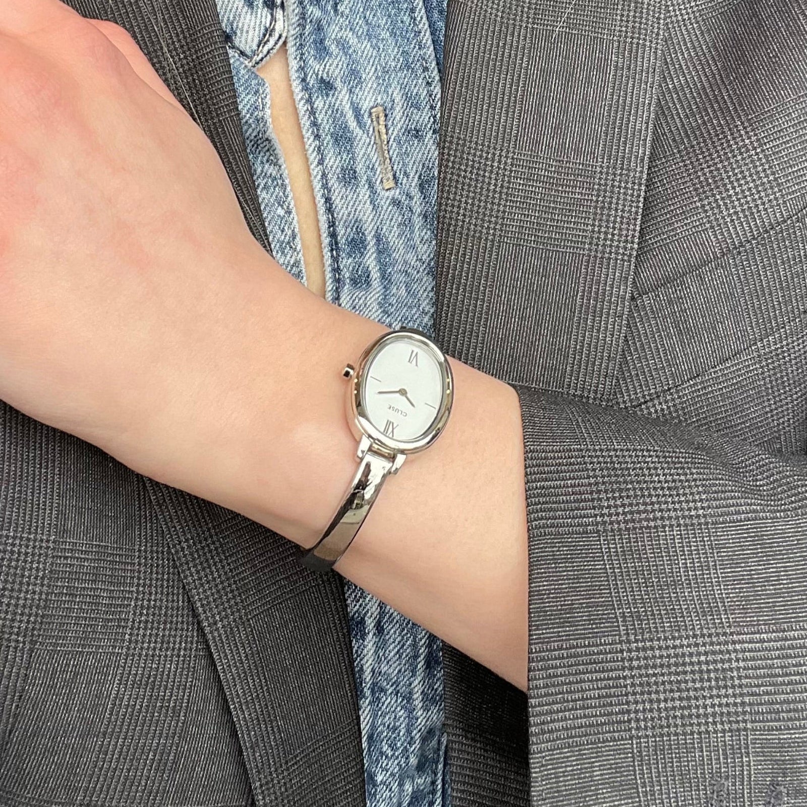 CLUSE L'Ovale Watch Steel, White, Silver Color