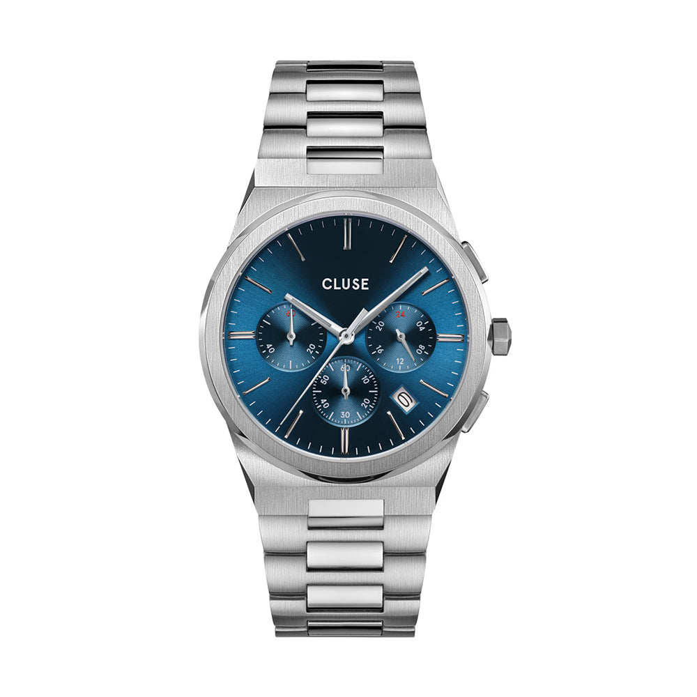 CLUSE Vigoureux Chrono Steel Blue, Silver Colour