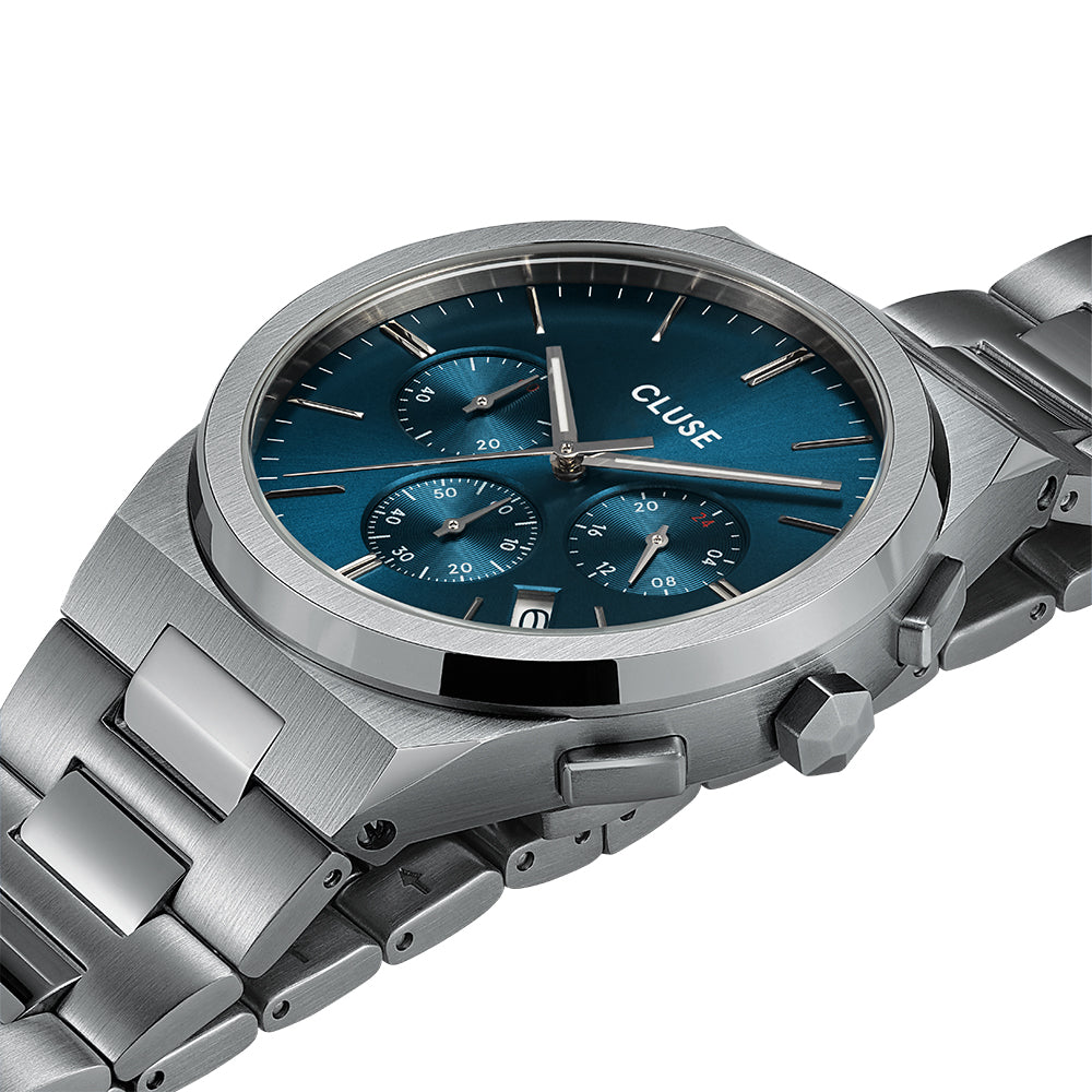 CLUSE Vigoureux Chrono Steel Blue, Silver Colour
