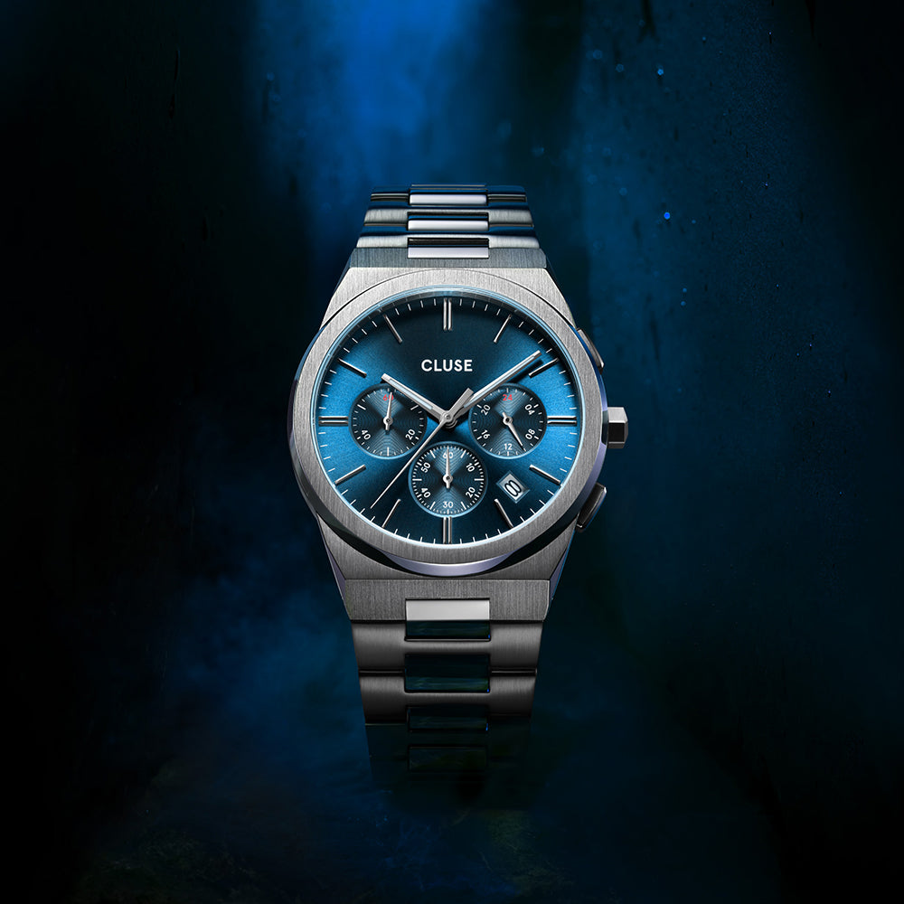 CLUSE Vigoureux Chrono Steel Blue, Silver Colour