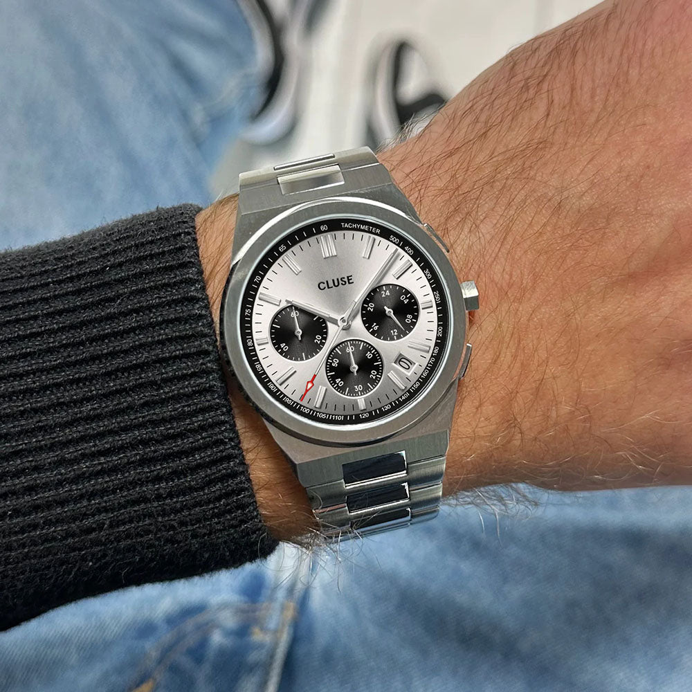 CLUSE Vigoureux Chrono Steel Silver and Black, Silver Colour