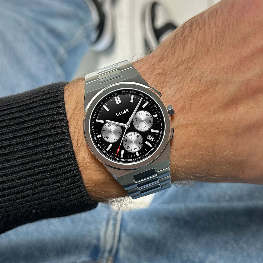 CLUSE Vigoureux Chrono Steel Black and Silver, Silver Colour