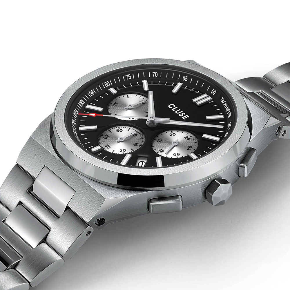 CLUSE Vigoureux Chrono Steel Black and Silver, Silver Colour
