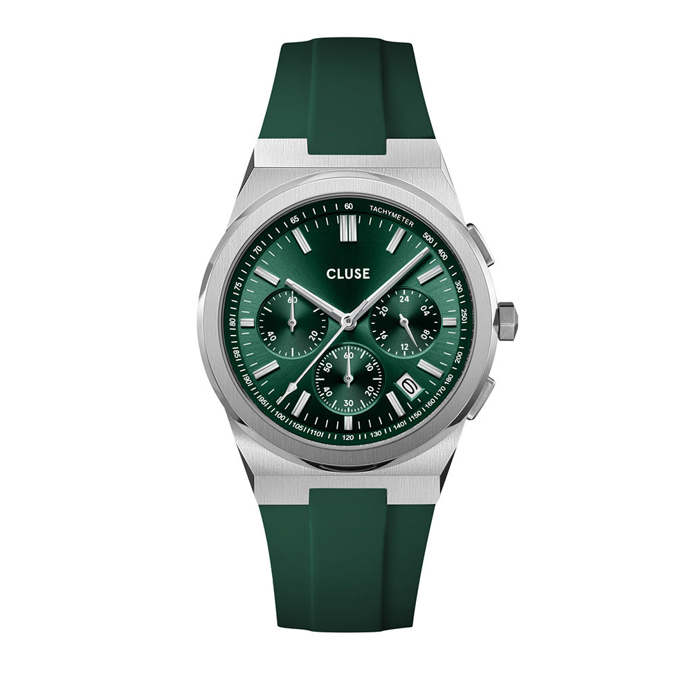 CLUSE Vigoureux Chrono Silicone Green, Silver Colour