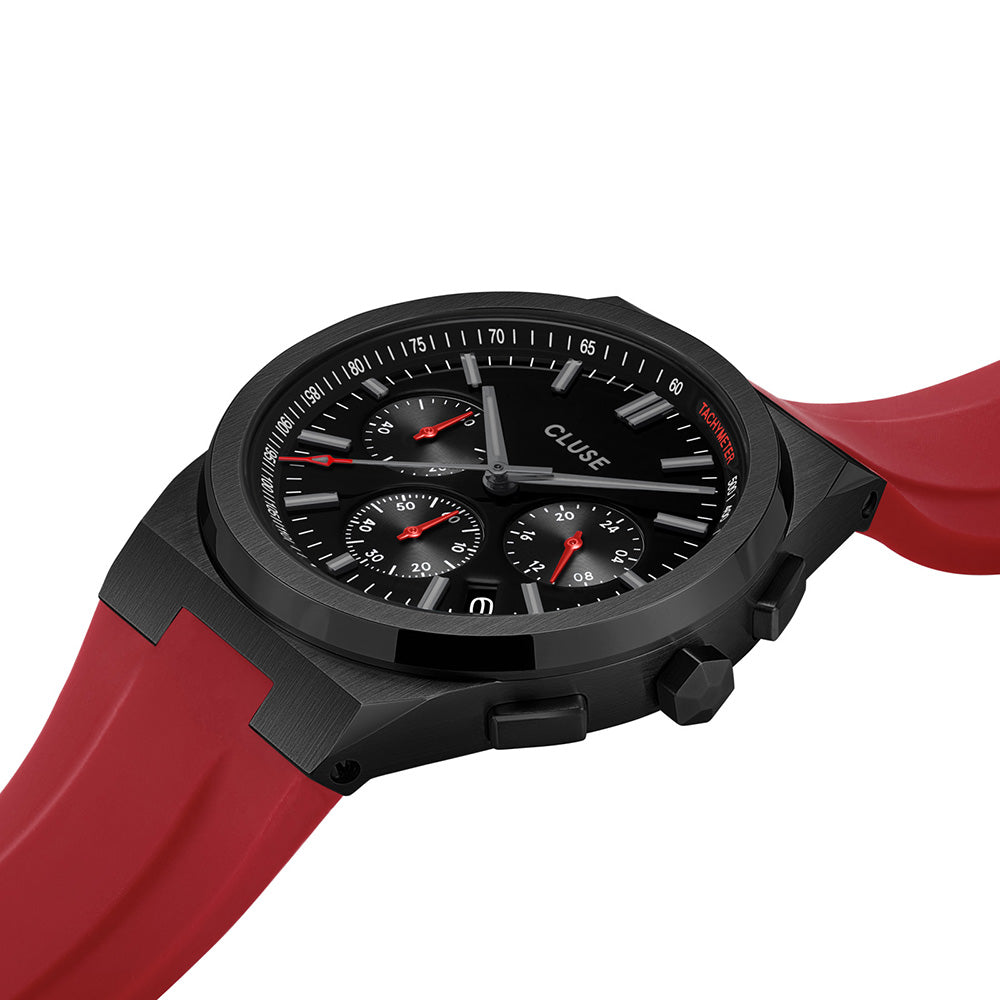 CLUSE Vigoureux Chrono Silicone Red, Black Colour