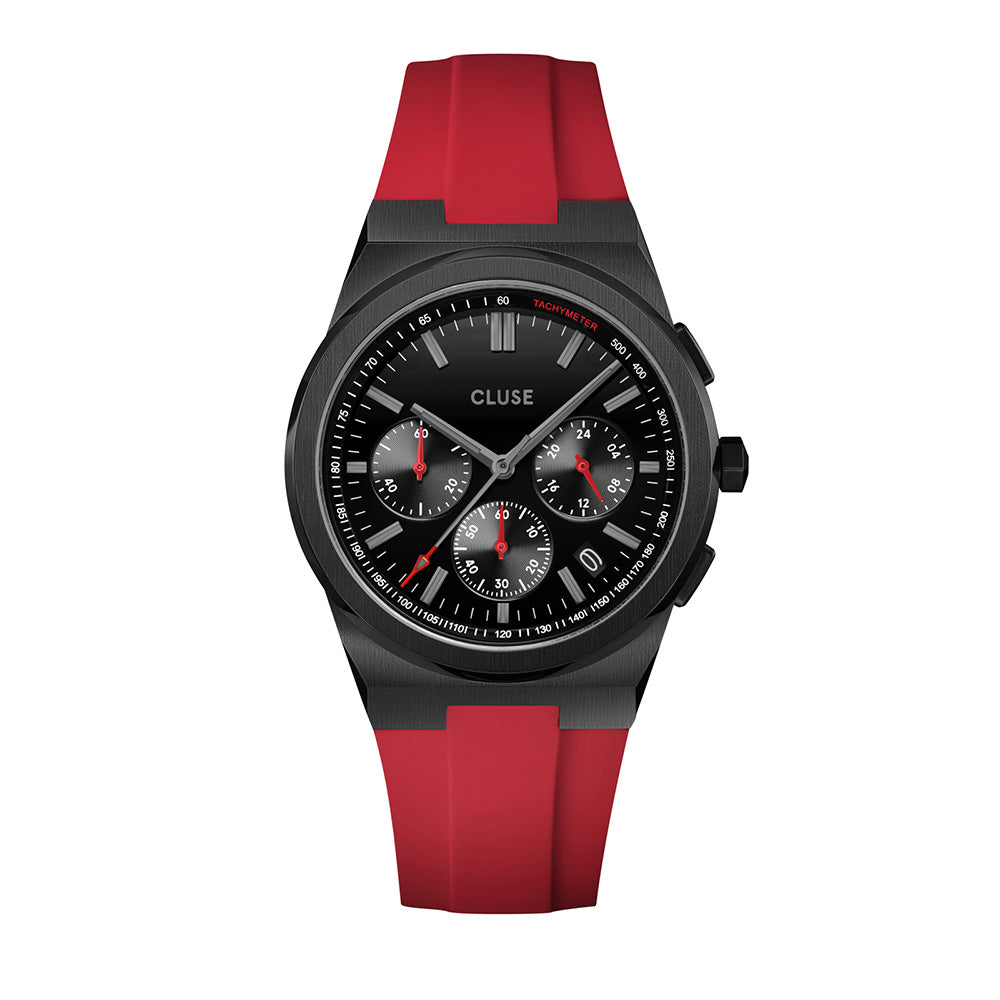 CLUSE Vigoureux Chrono Silicone Red, Black Colour