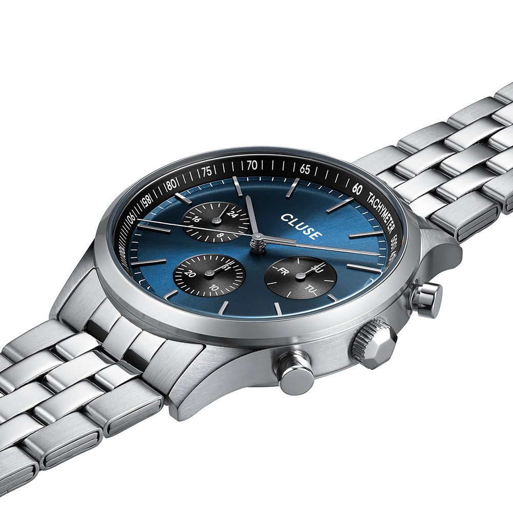 CLUSE Anthéor Multifunction Watch Steel Blue and Black Silver Colour
