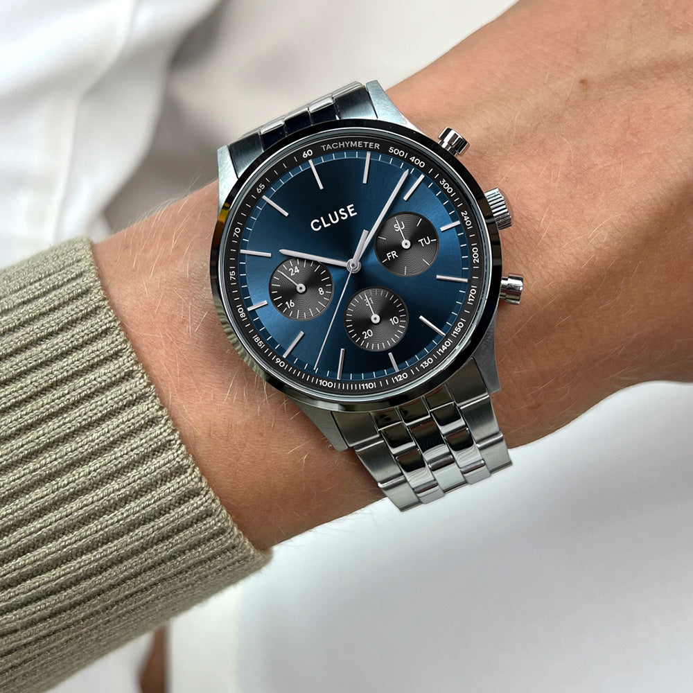 CLUSE Anthéor Multifunction Watch Steel Blue and Black Silver Colour