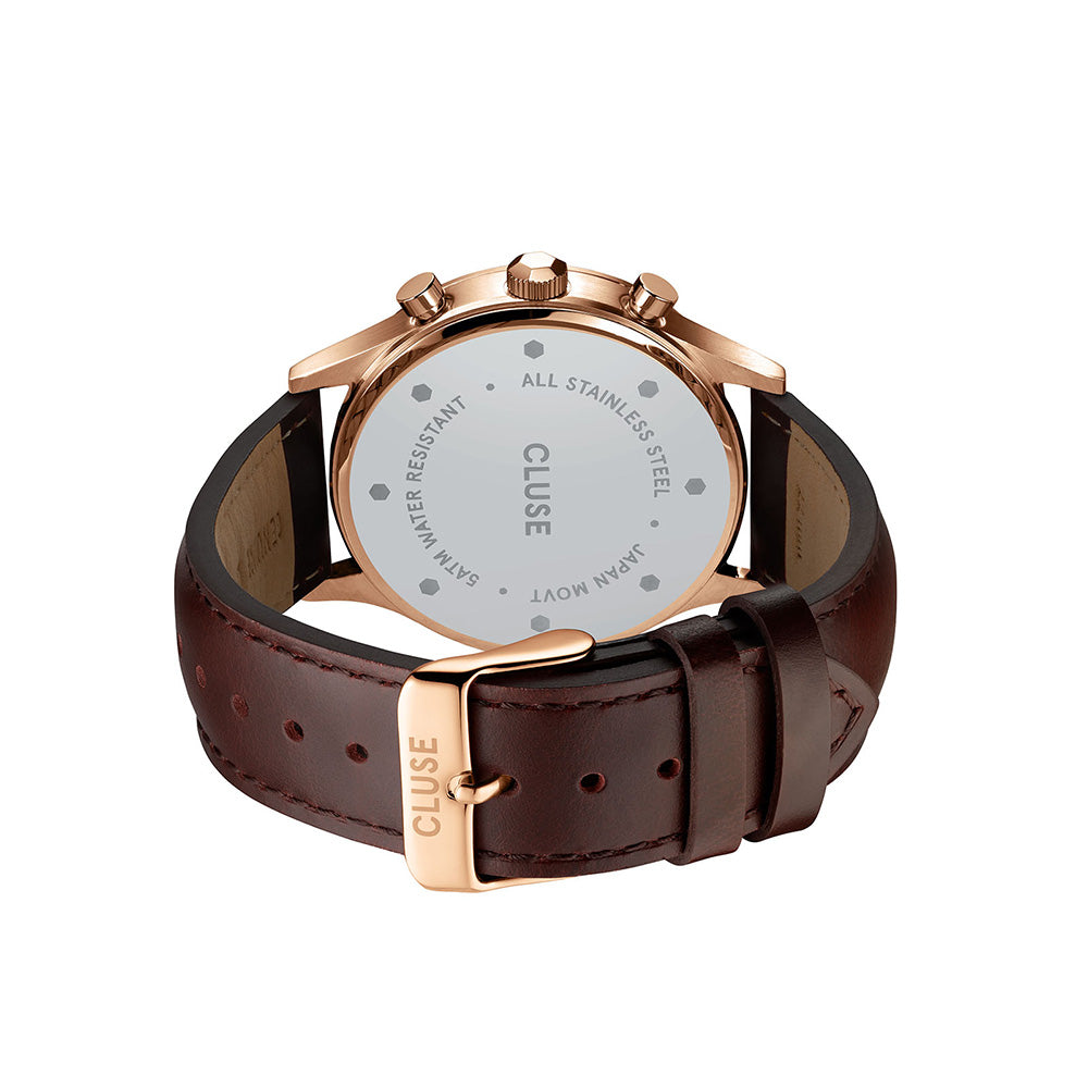 CLUSE Anthéor Multifunction Watch Leather Blue Rose Gold Colour