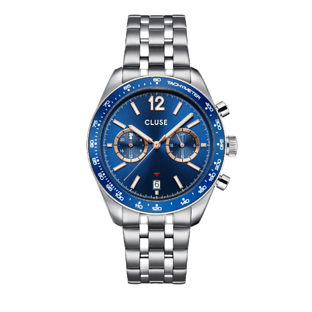 CLUSE Aravis Dual Timer Watch Steel Blue Silver Colour