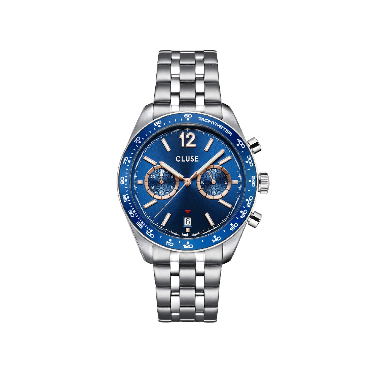 CLUSE Aravis Dual Timer Watch Steel Blue Silver Colour