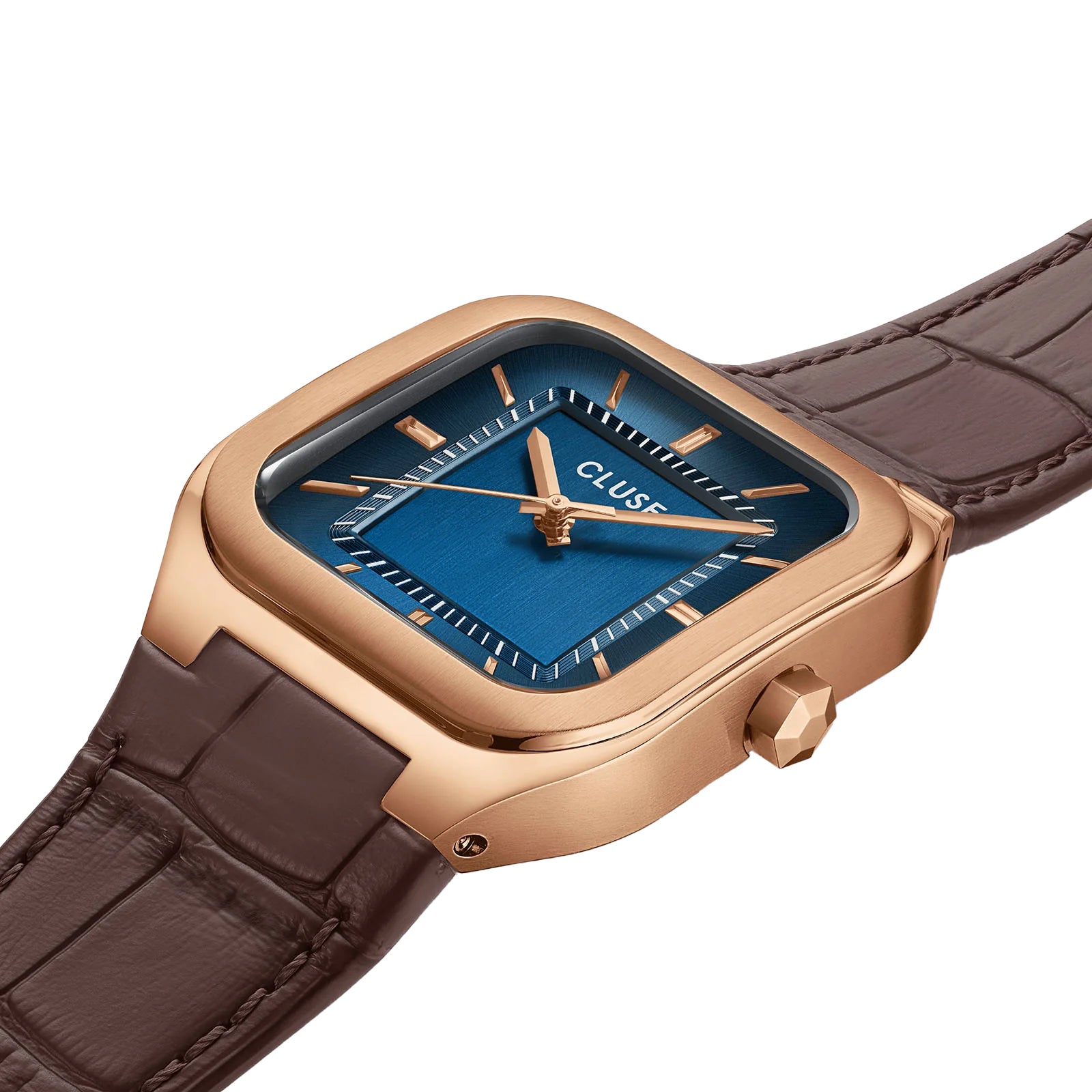 CLUSE Quadrus Watch Leather, Blue, Rose Gold Colour