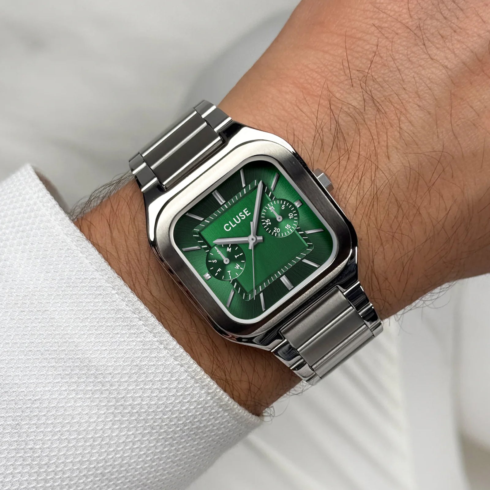 CLUSE Quadrus Multifunction Watch Steel, Green, Silver Colour
