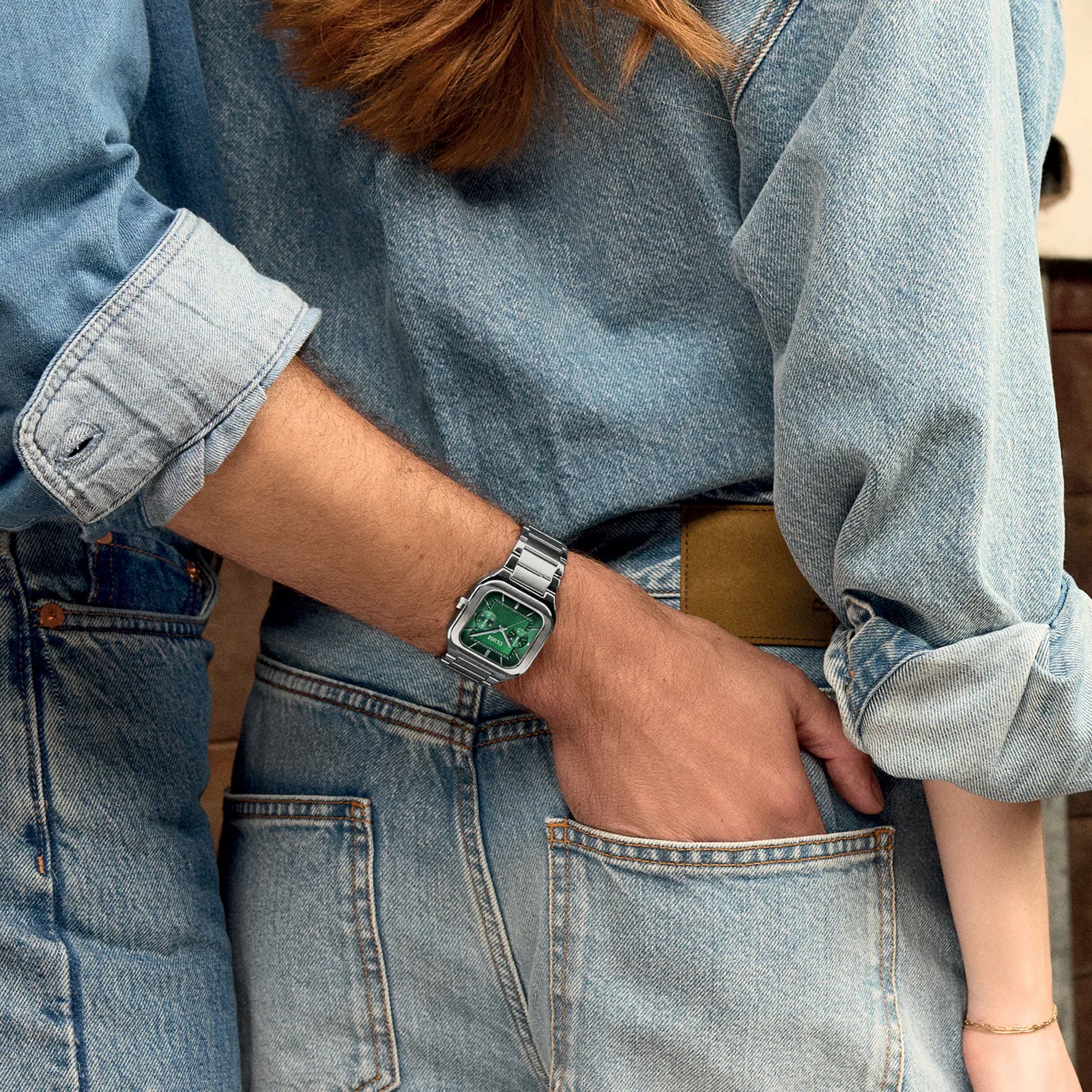 CLUSE Quadrus Multifunction Watch Steel, Green, Silver Colour