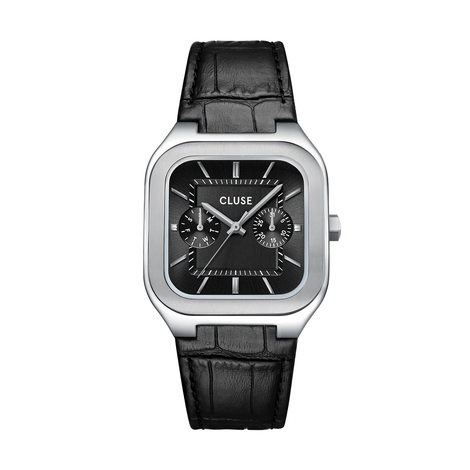 CLUSE Quadrus Multifunction Watch Leather, Black, Silver Colour