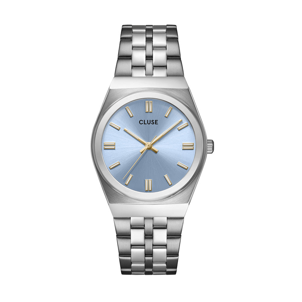 CLUSE Retro 70's Watch Steel Light Blue Silver Colour