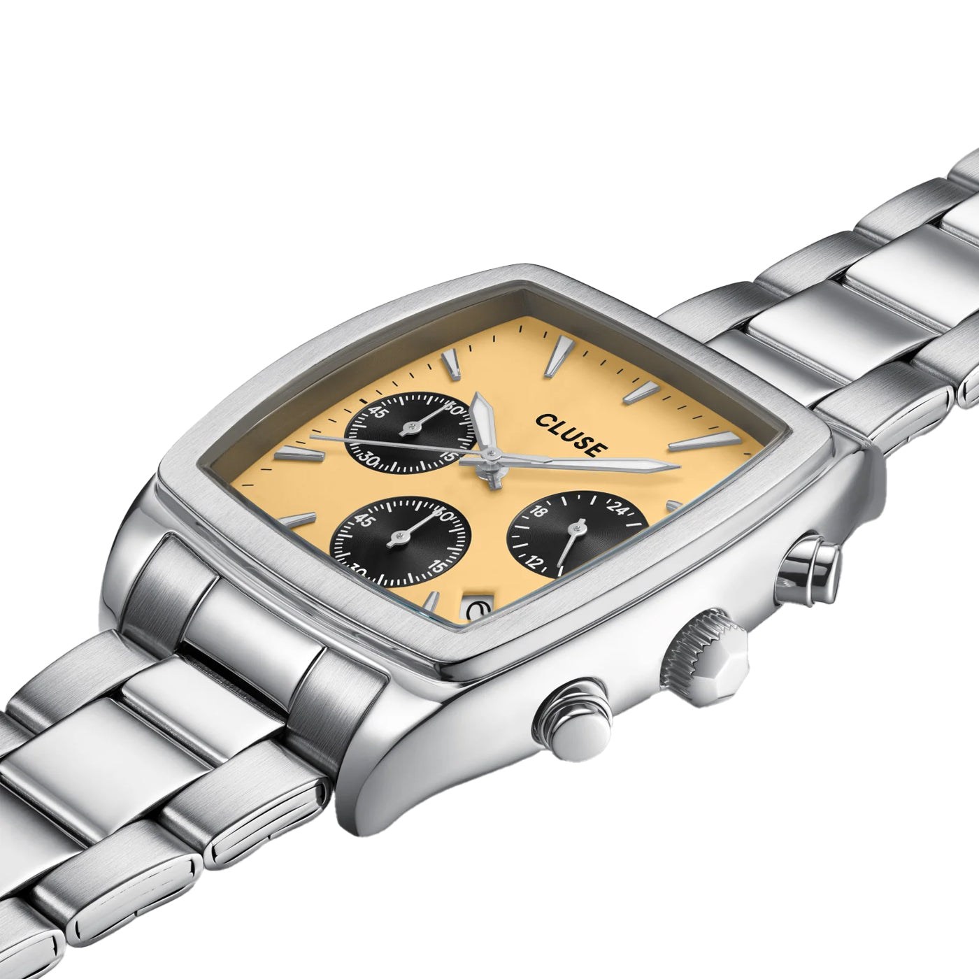 CLUSE Quartaut Chrono Watch Steel, Yellow and Grey, Silver Colour