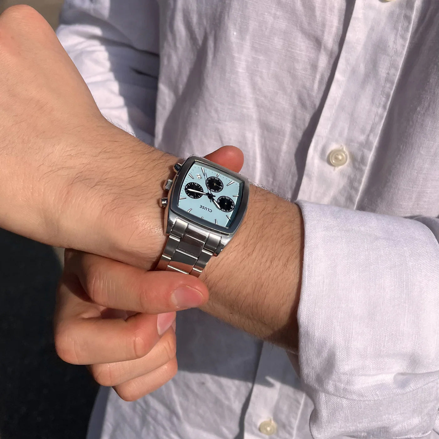 CLUSE Quartaut Chrono Watch Steel, Blue and Black, Silver Colour