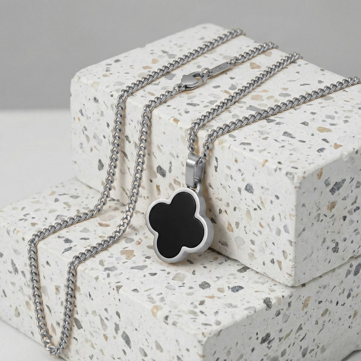 Steel & Barnett Clover Silver & Black Adjustable Necklace N-CLO01