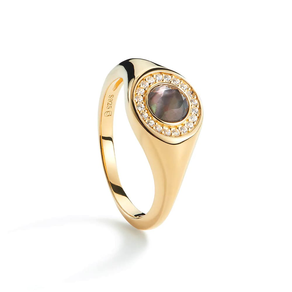 Aleyole Crystal Gold Signet Ring RG4480