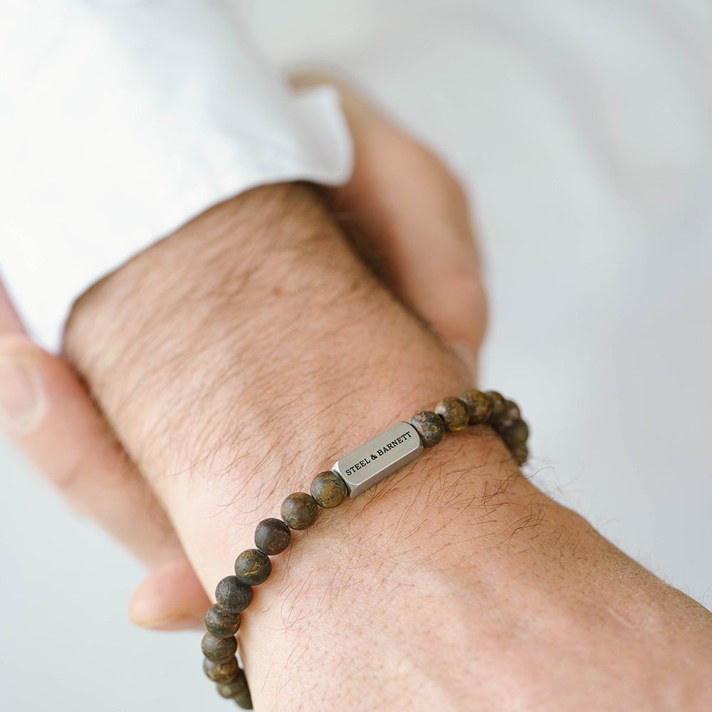Steel & Barnett Βραχιόλι Natural Ned 6mm Round Gemstone Matt Bronzite