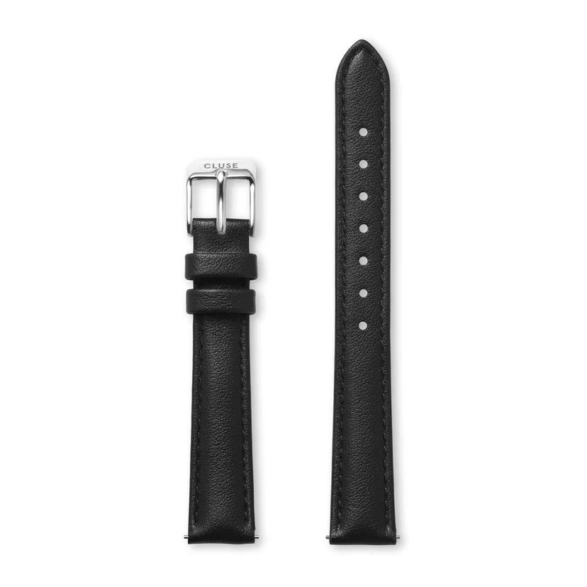 Strap 14 mm Leather Black, Silver Colour