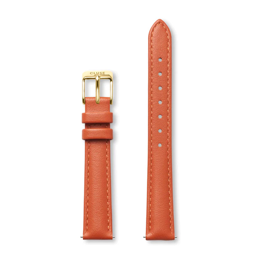 Strap 14 mm Leather Warm Orange, Gold Colour