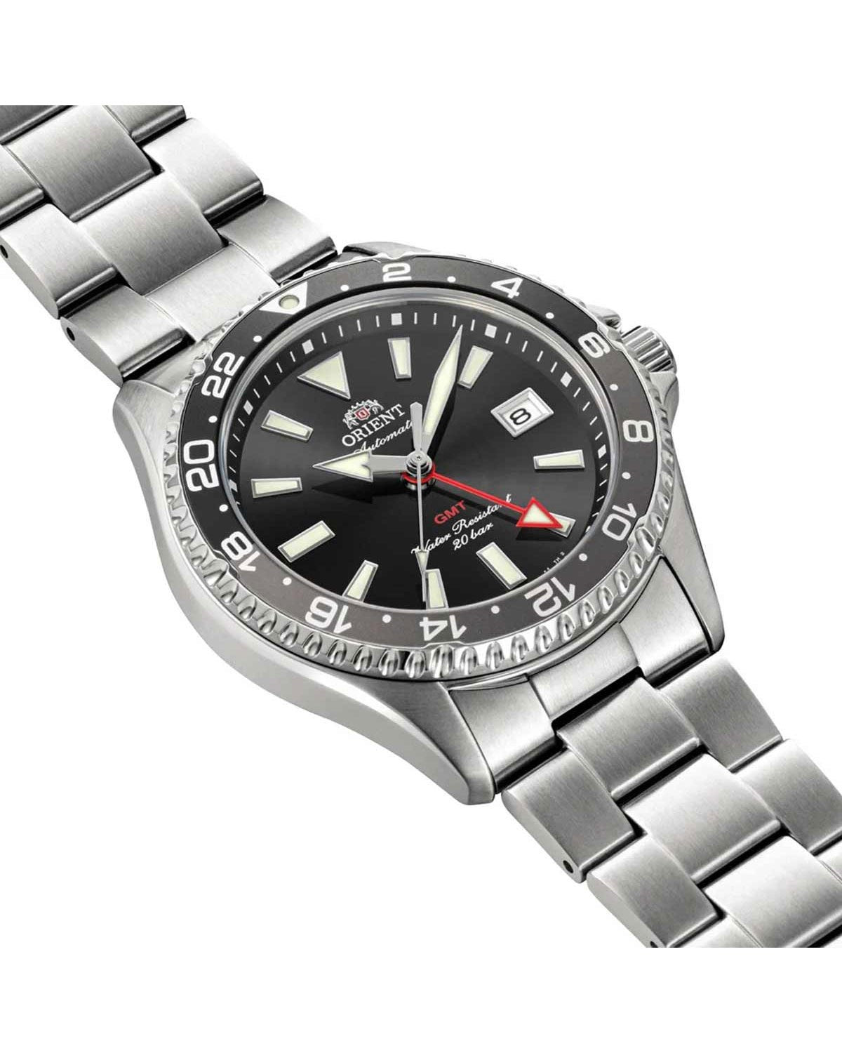 Ανδρικό ρολόι ORIENT Mako GMT αυτόματο με διπλή ώρα και ατσάλινο μπρασελέ