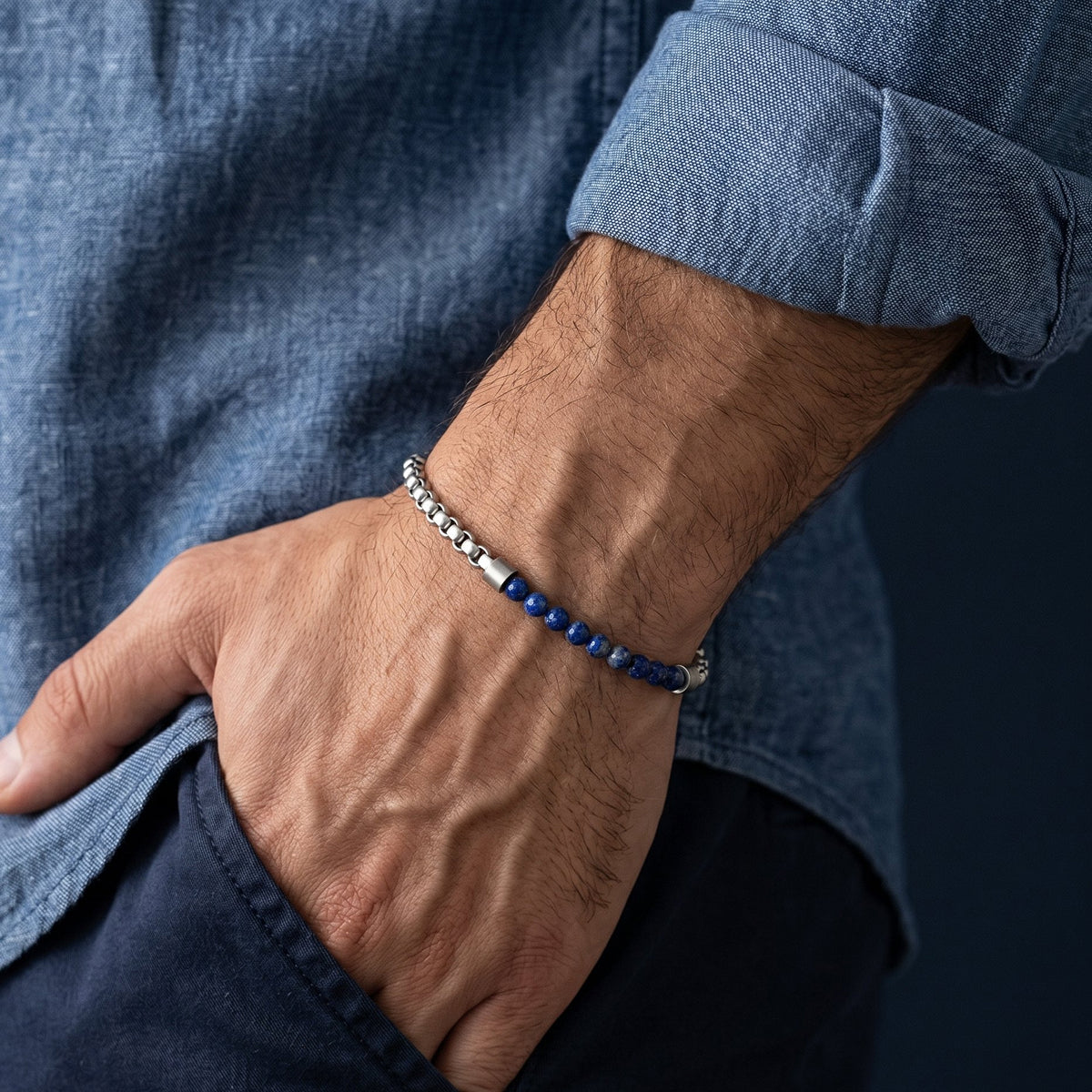 Steel & Barnett Βραχιόλι Strato Beaded Lapis Lazuli B-STR02