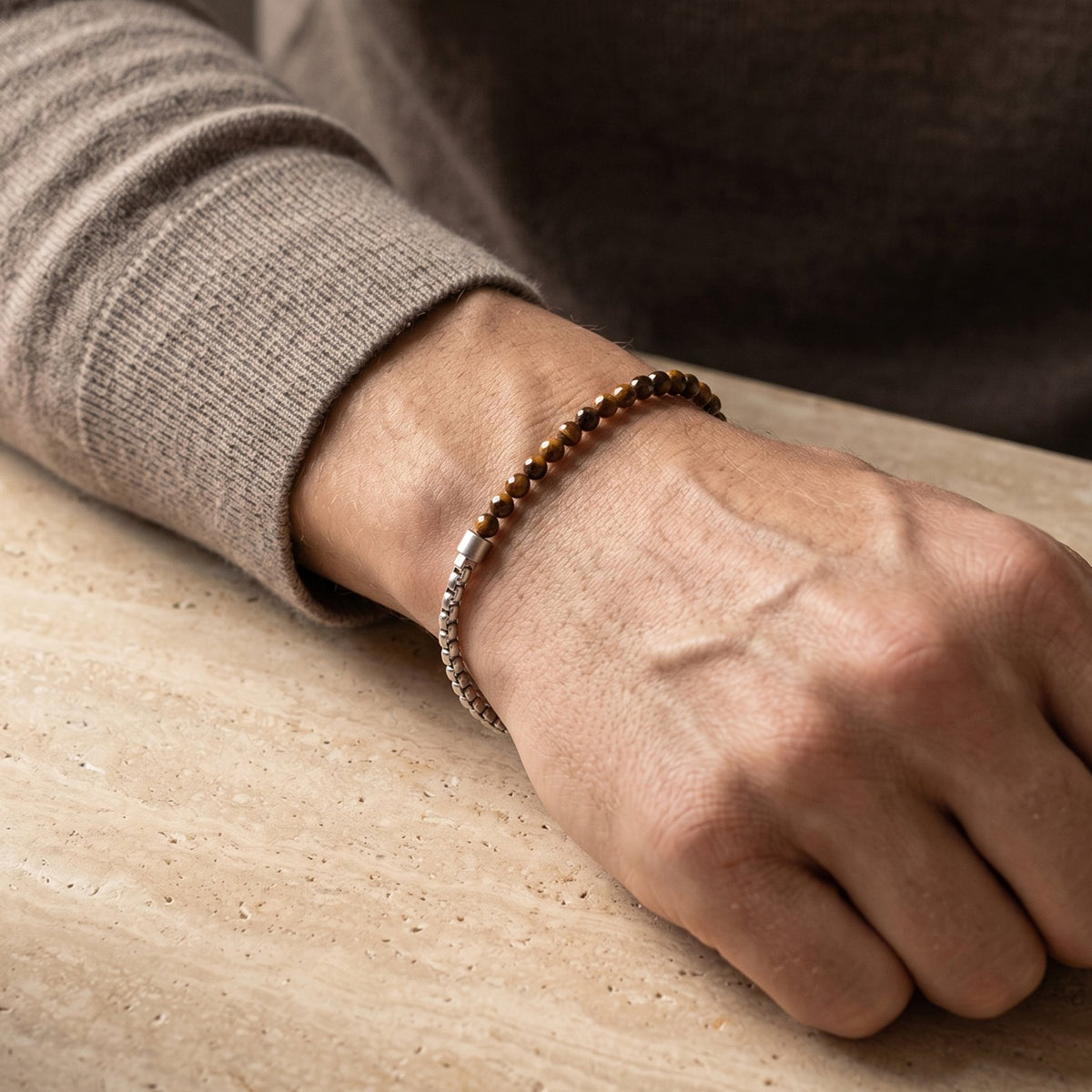 Steel & Barnett Βραχιόλι Strato Beaded Tiger Eye B-STR03