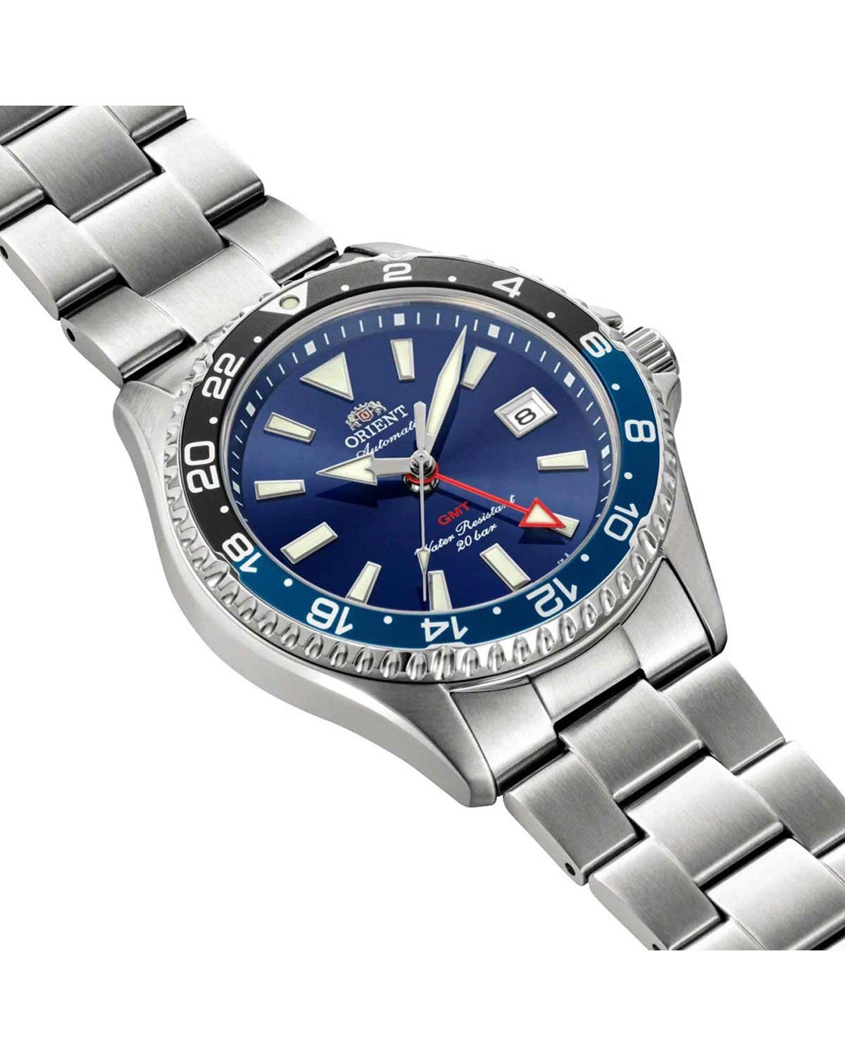 Ανδρικό ρολόι ORIENT Mako GMT αυτόματο με διπλή ώρα και ατσάλινο μπρασελέ