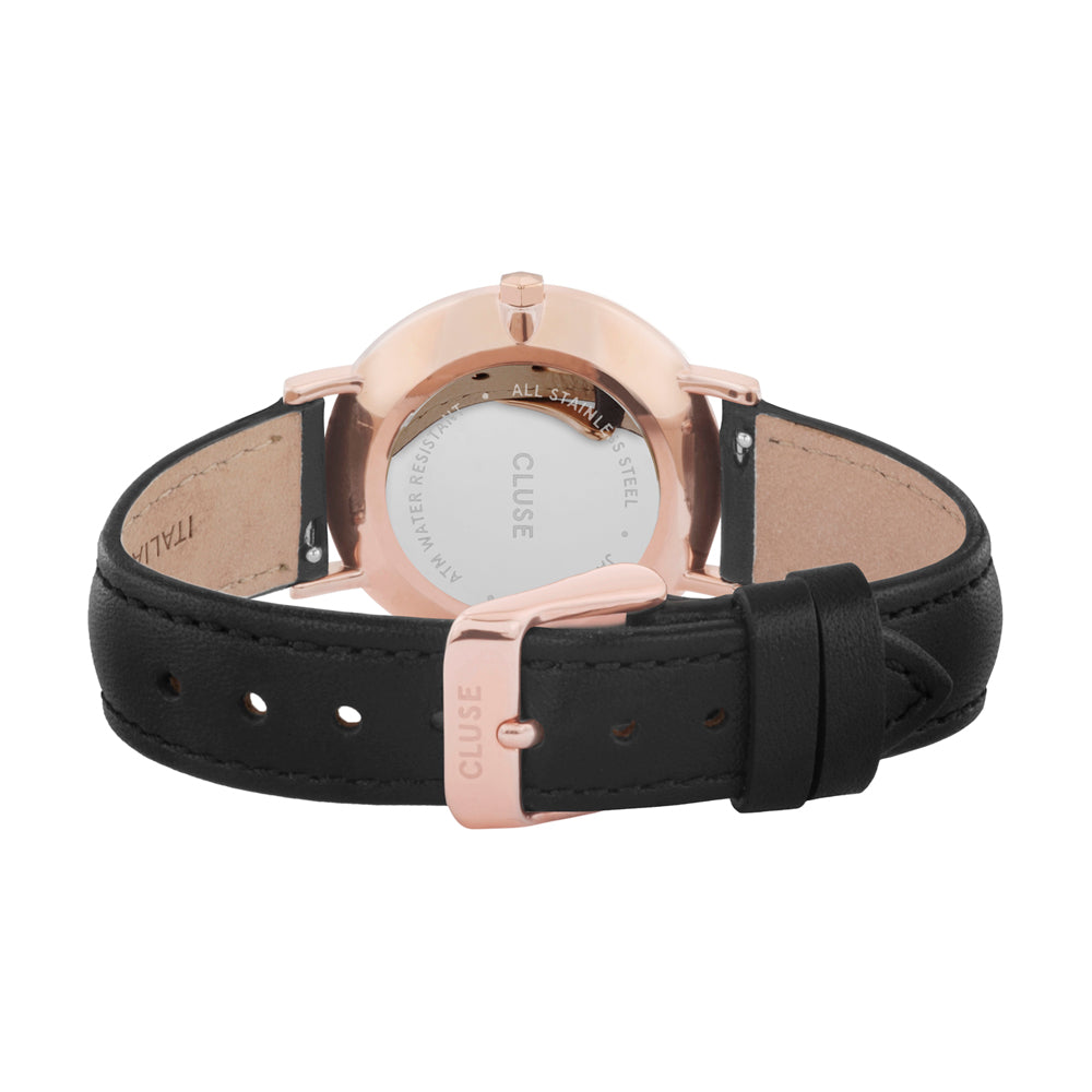 Cluse minuit leather rose gold black/black