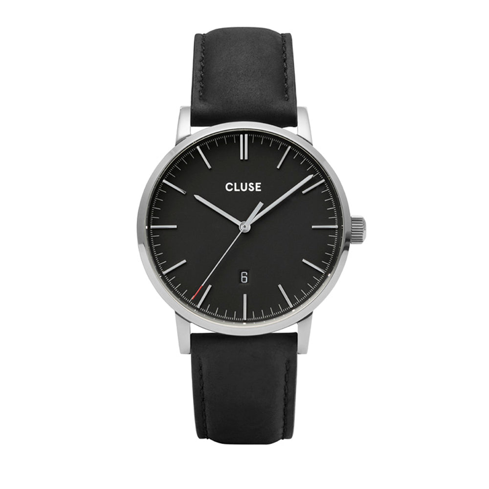 Cluse aravis leather silver black/black