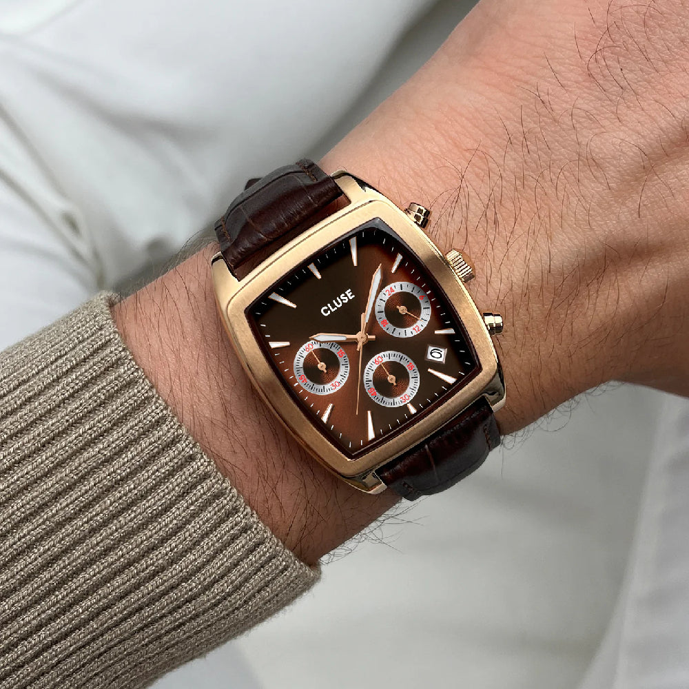 CLUSE Quartaut Chrono Watch leather Brown Rose gold Colour