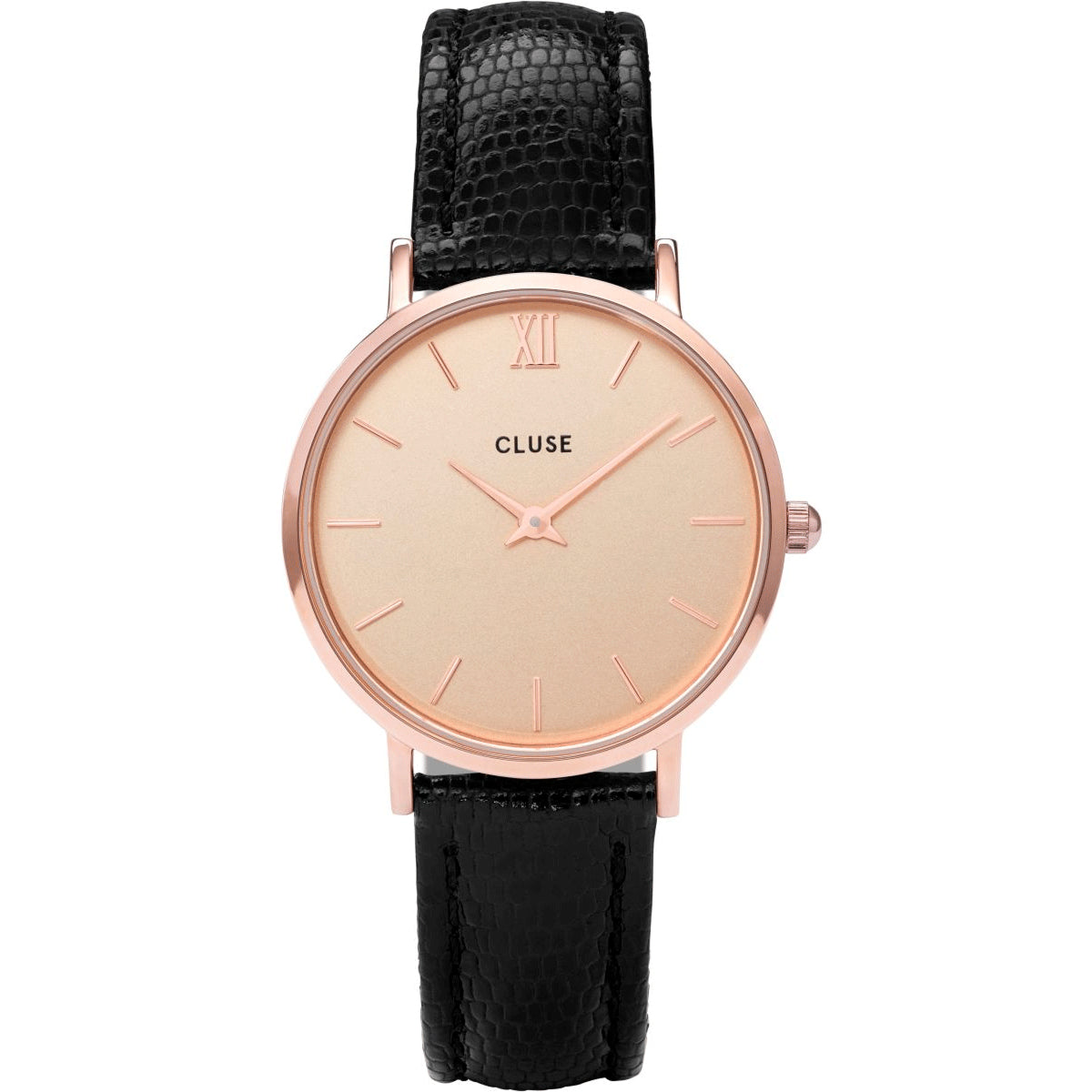 Cluse Minuit leather Rose Gold Champagne/Black Lizard