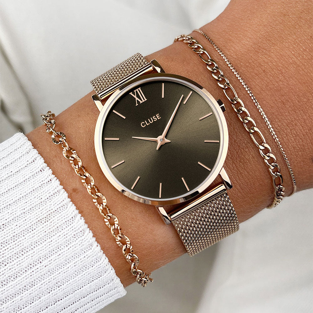 Cluse Minuit Mesh Grey Rose Gold Colour CW10207