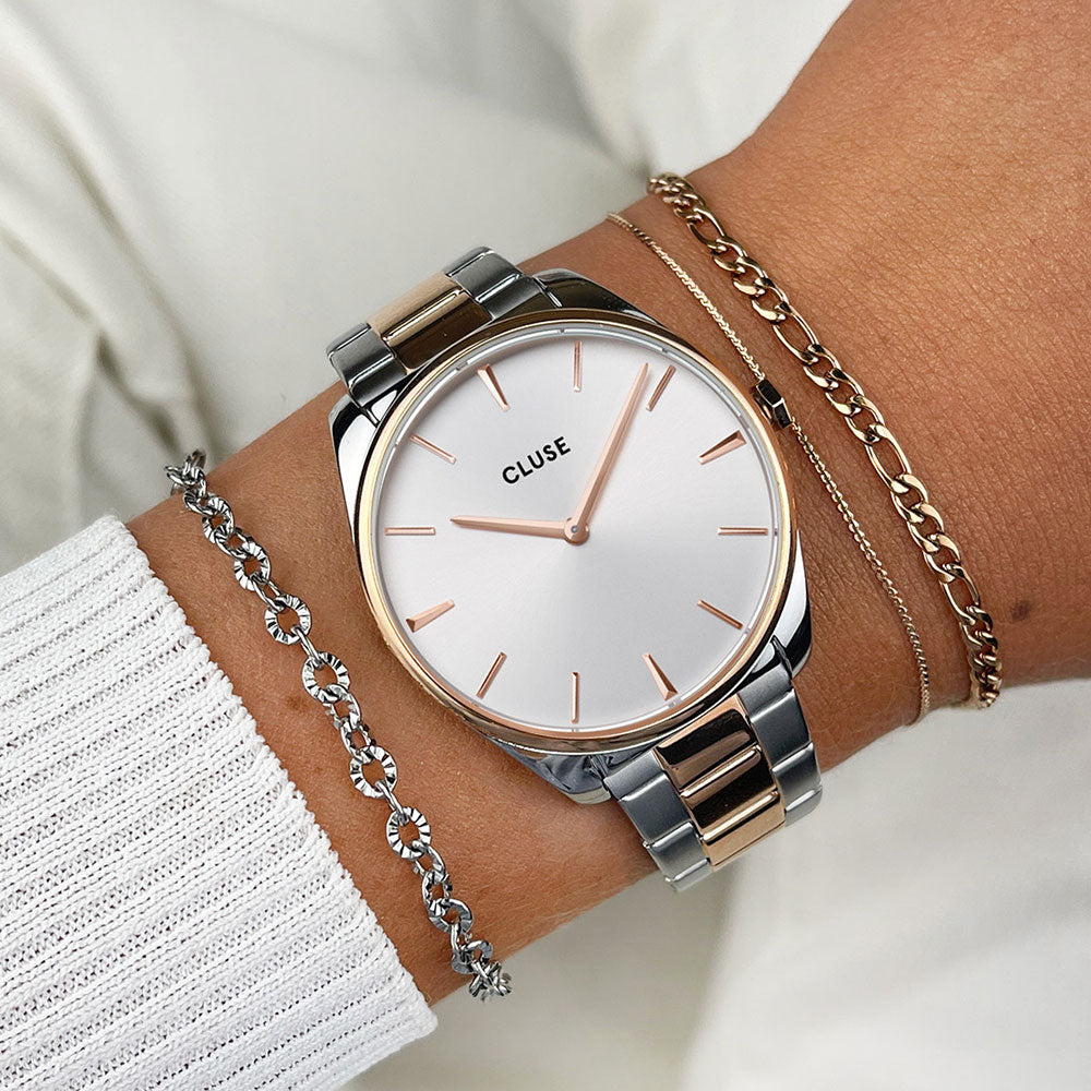 Cluse Féroce Steel White Rose Gold/Silver Colour