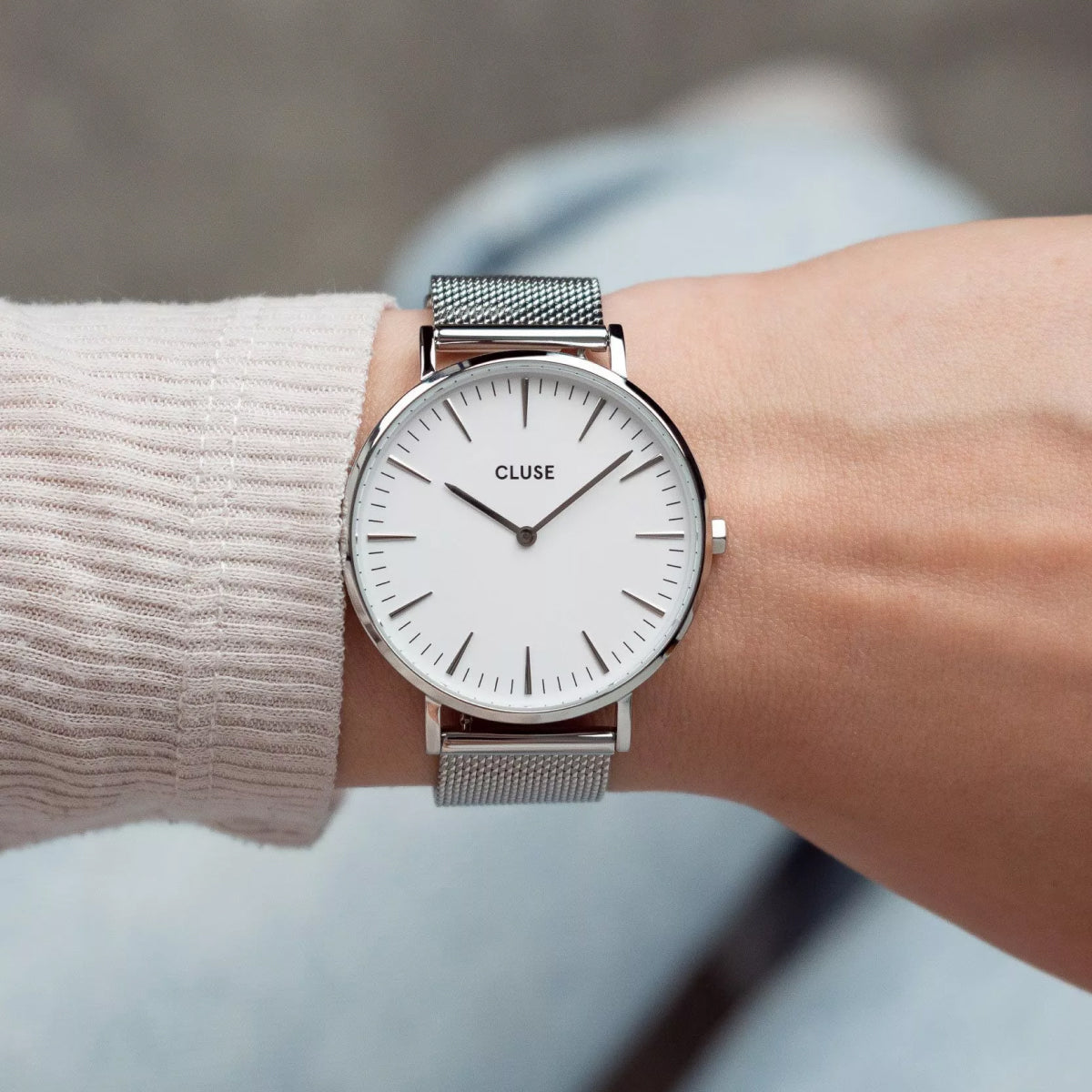 CLUSE La Boheme Silver Metal Strap Silver/White