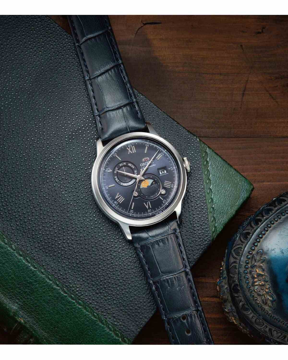 Ρολόι ORIENT Classic Sun and Moon Automatic Blue Leather Strap